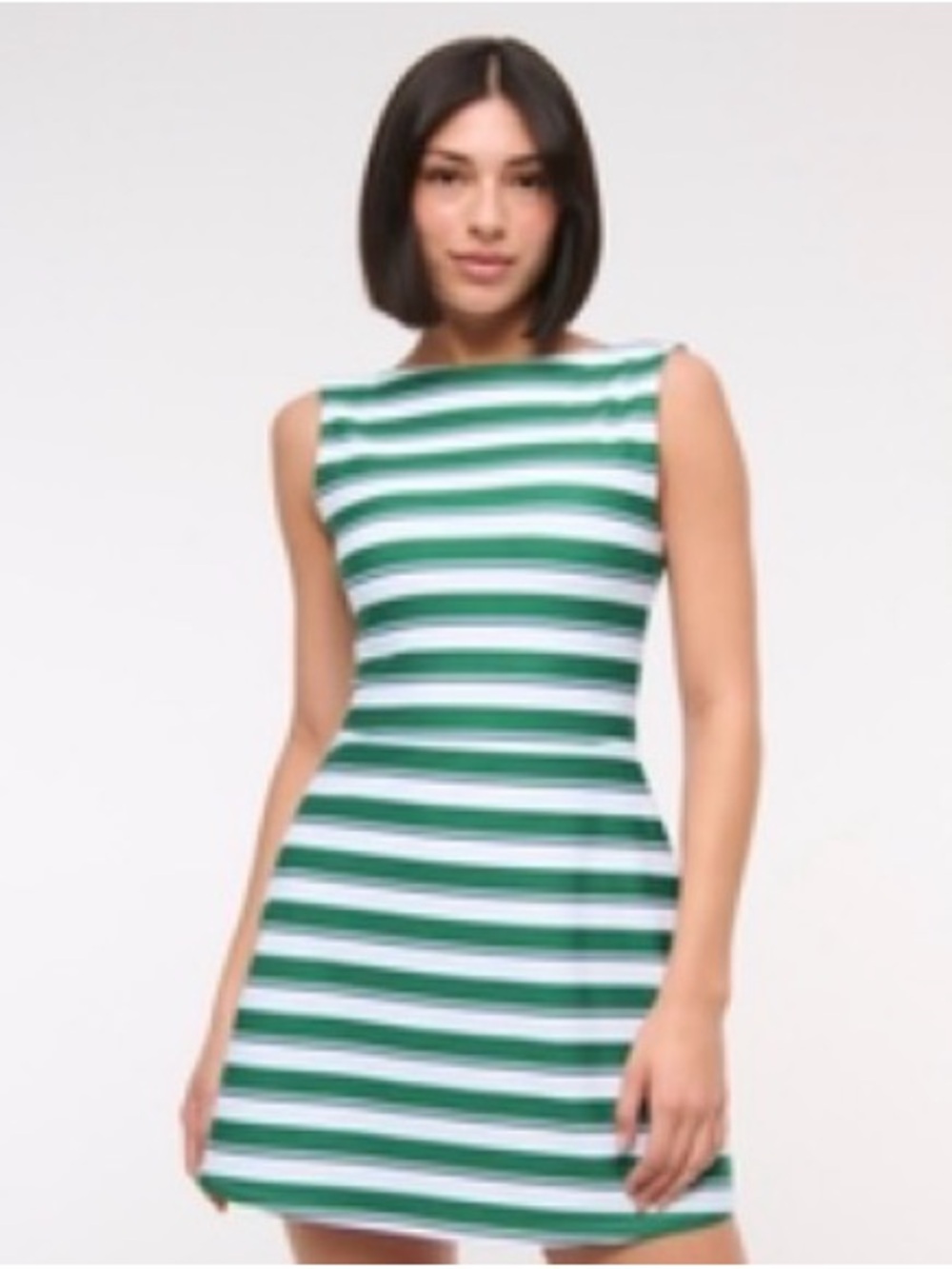 YPB Sleeveless Green and White Striped Fit-and-Flare Dress